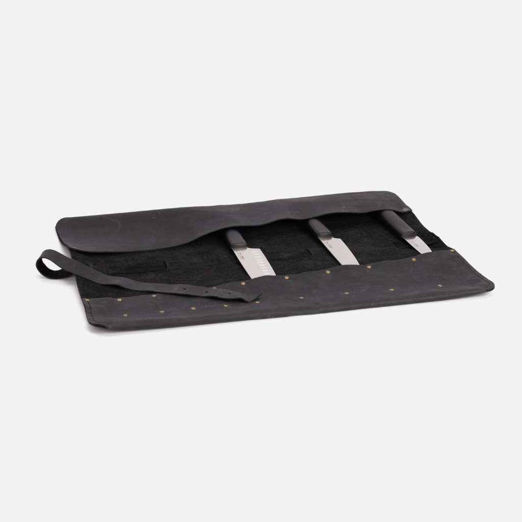 Leather Knife Roll - Black