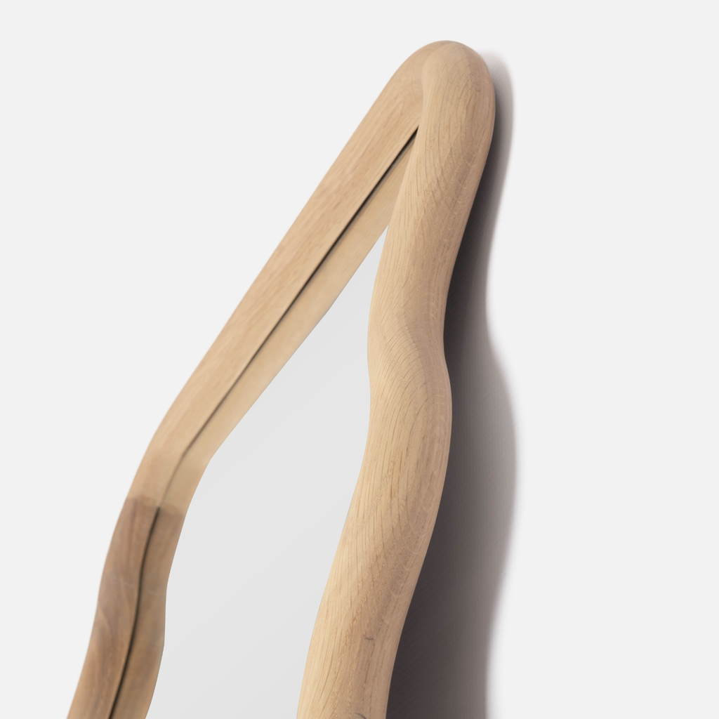 Wavy Standing Mirror - Solid Oak