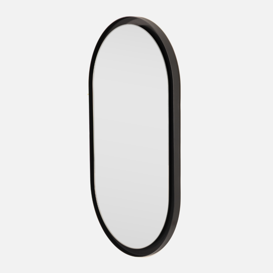Halo Deep Frame Black Steel Pill Mirror