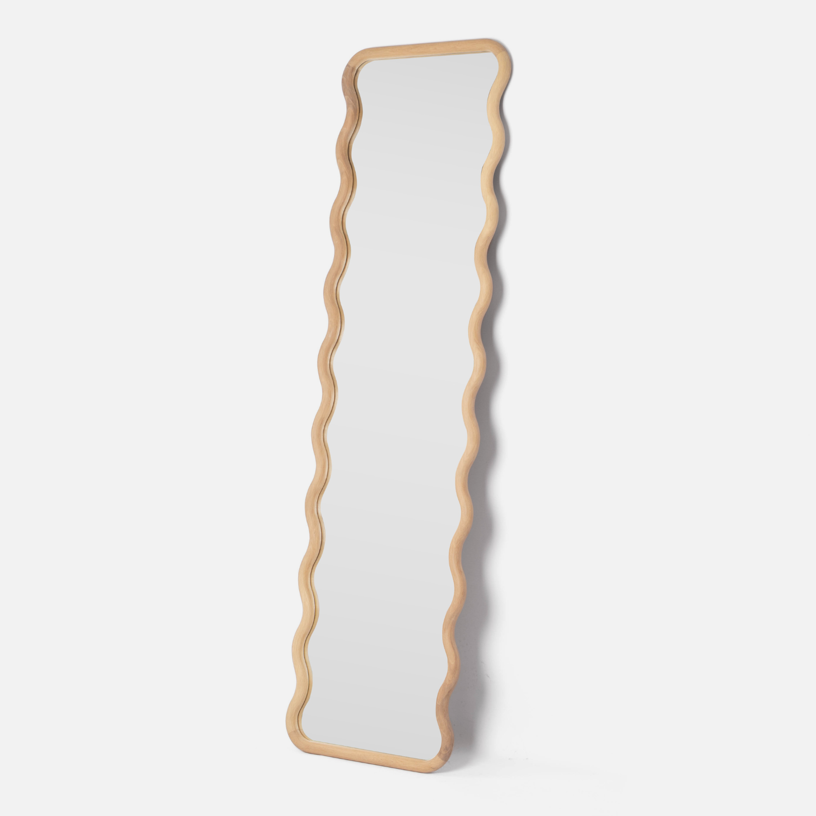 Wavy Standing Mirror - Solid Oak