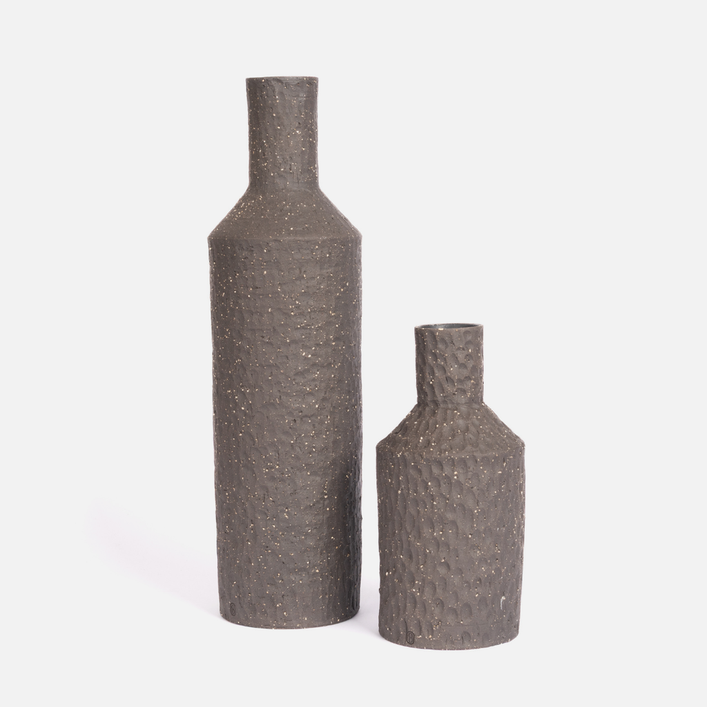 Etched Bottle Vase - Charcoal