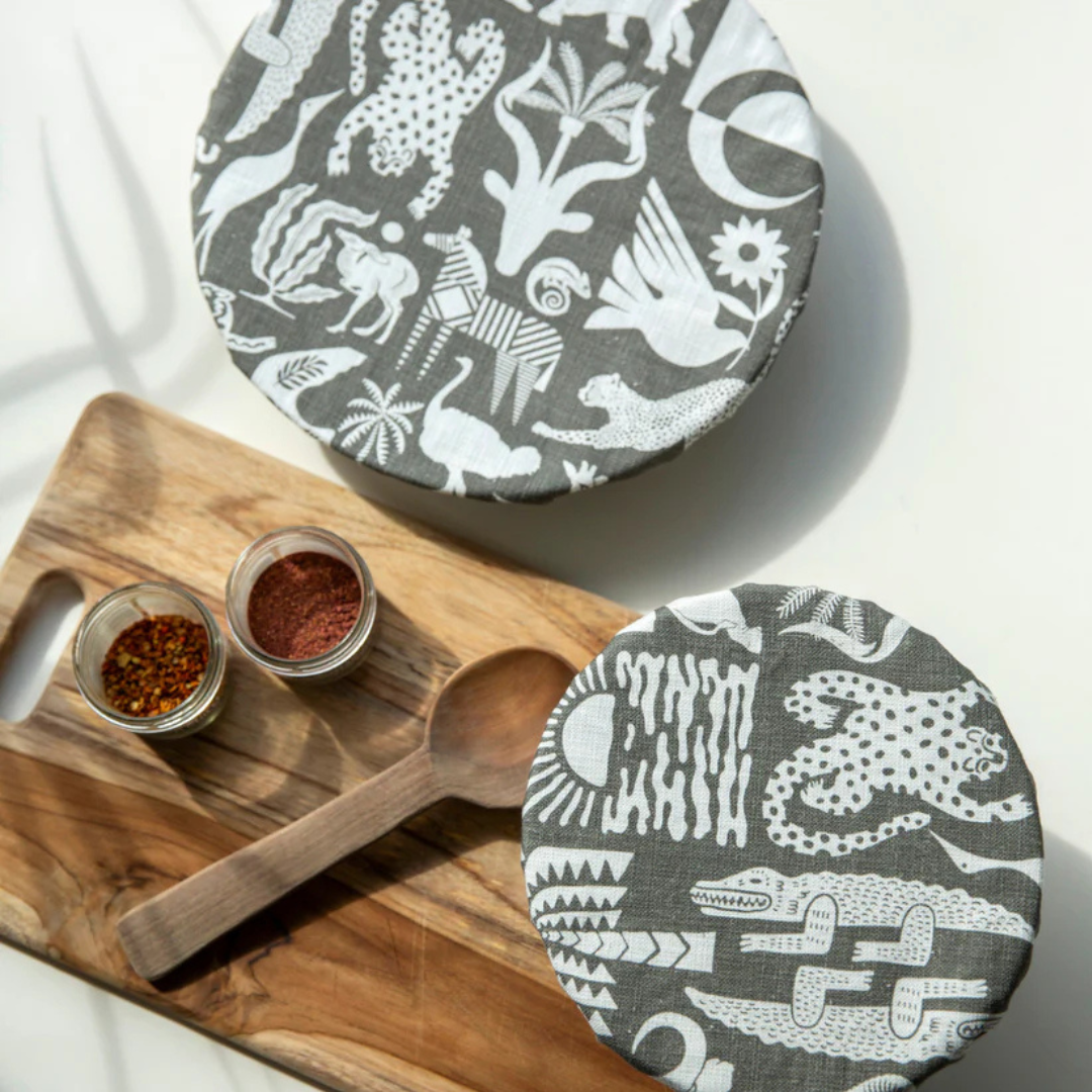 Bowl Covers Gift Set - Africa Untamed (White On Khaki)