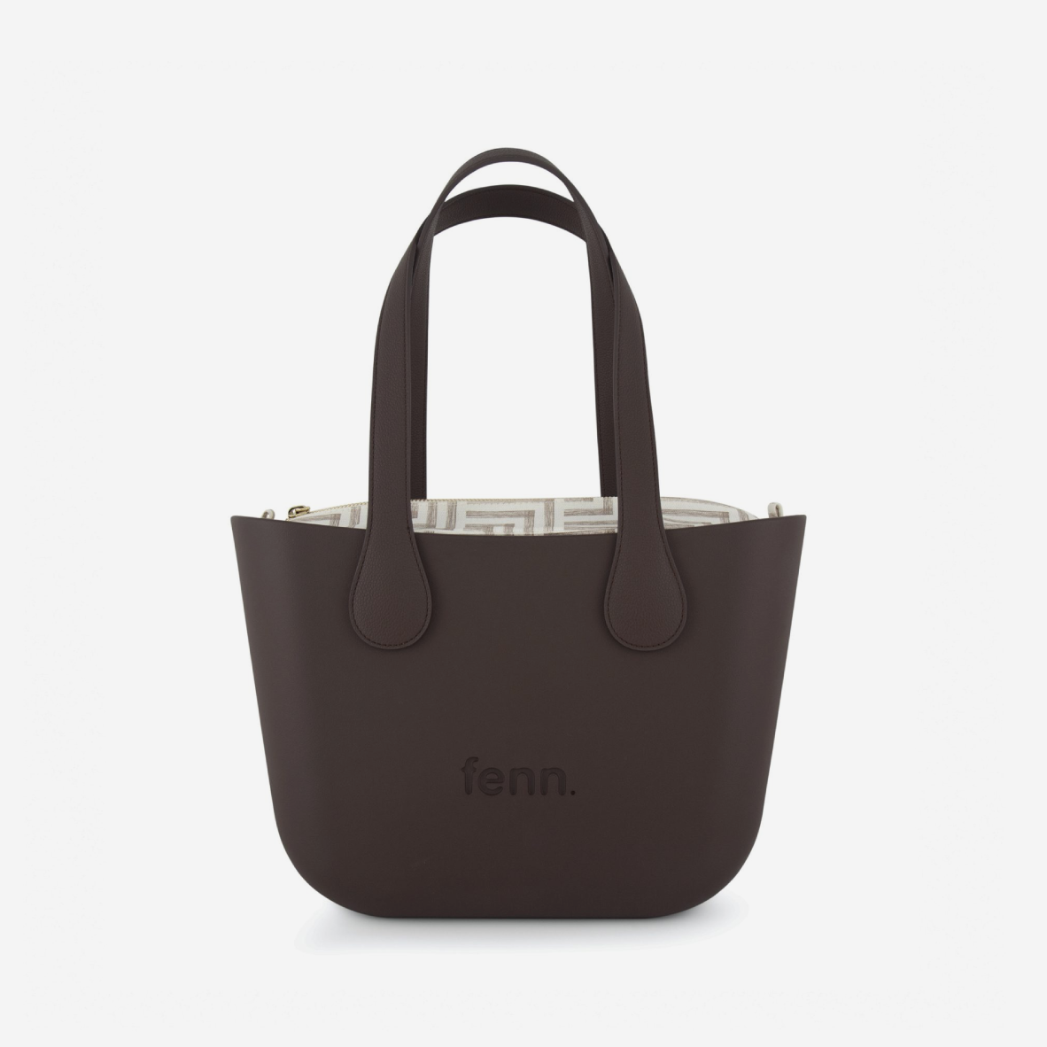 Petite Handbag - Chocolate - Geometric Inner - Chocolate Handles