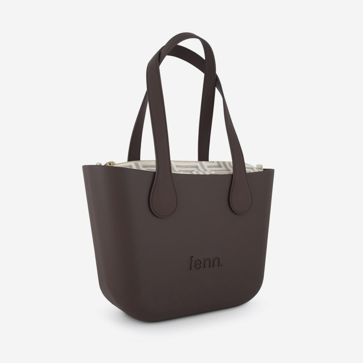 Petite Handbag - Chocolate - Geometric Inner - Chocolate Handles