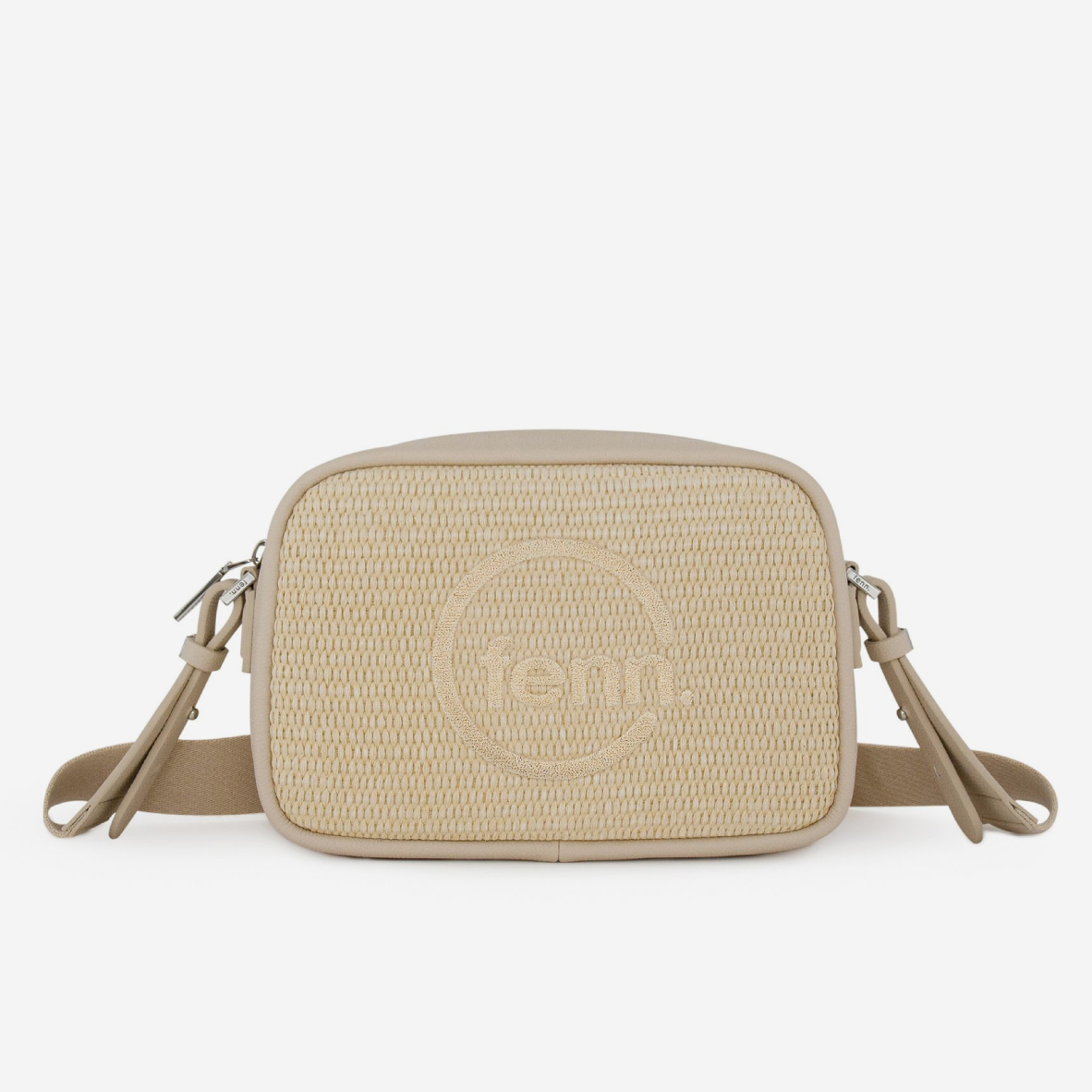 Weave Crossbody Bag - Beige & Off White - Silver Zip