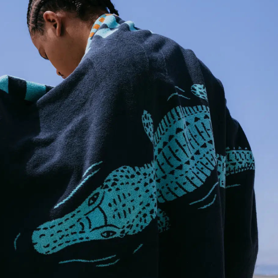 Seabed Nile Crocodile Beach & Bath Towel - Sea Boat Blue