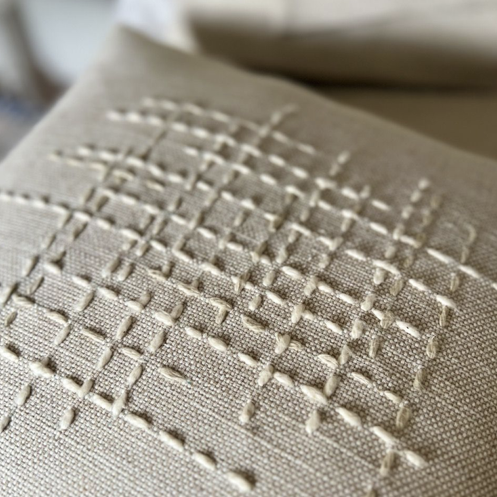 Hand Embroidered Cushion Cover - Crossroads Natural