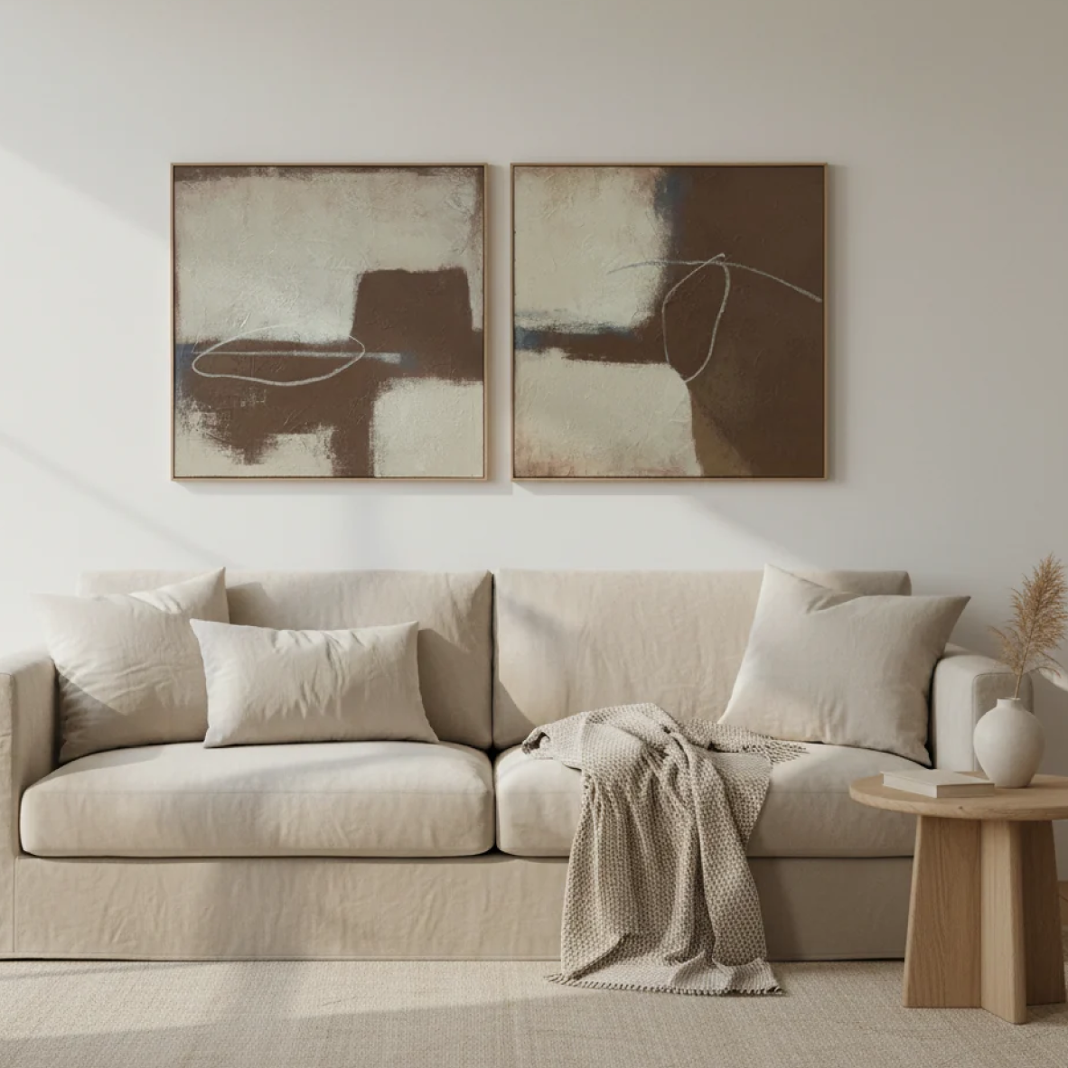 Wall Art -Smudge & Line Set of 2 in Hazel Cream