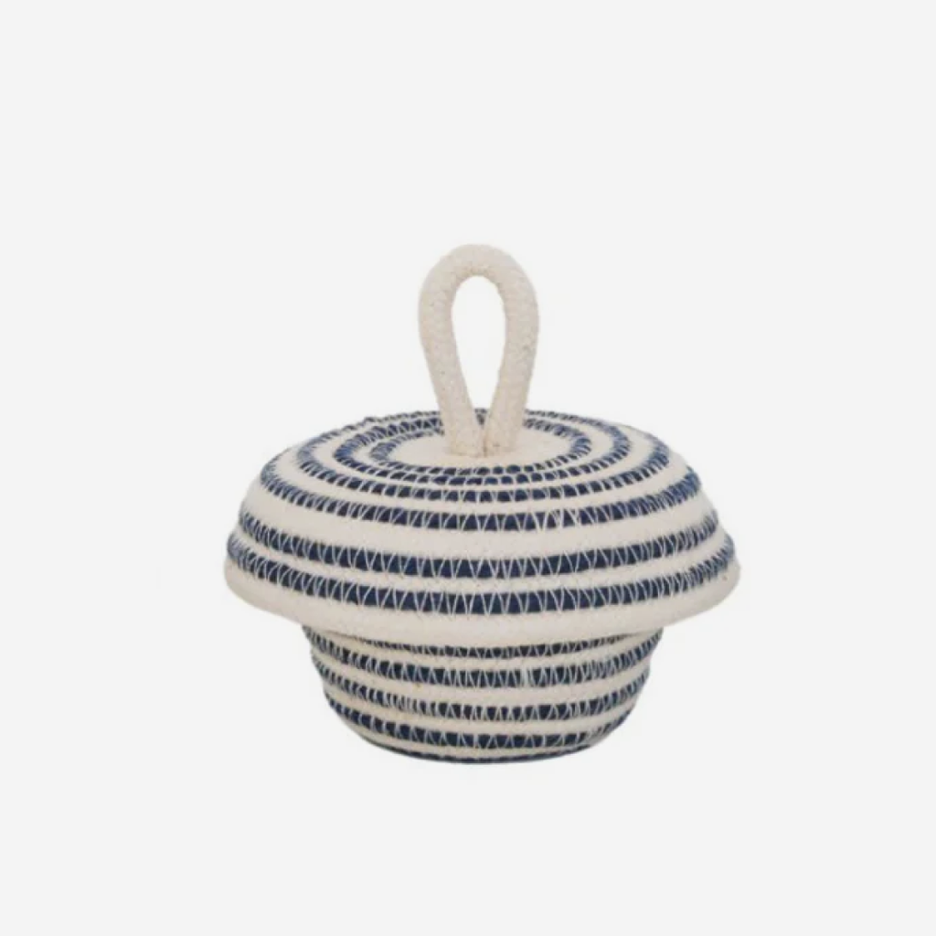 Acorn Lidded Basket - Intertwined Ivory & Navy
