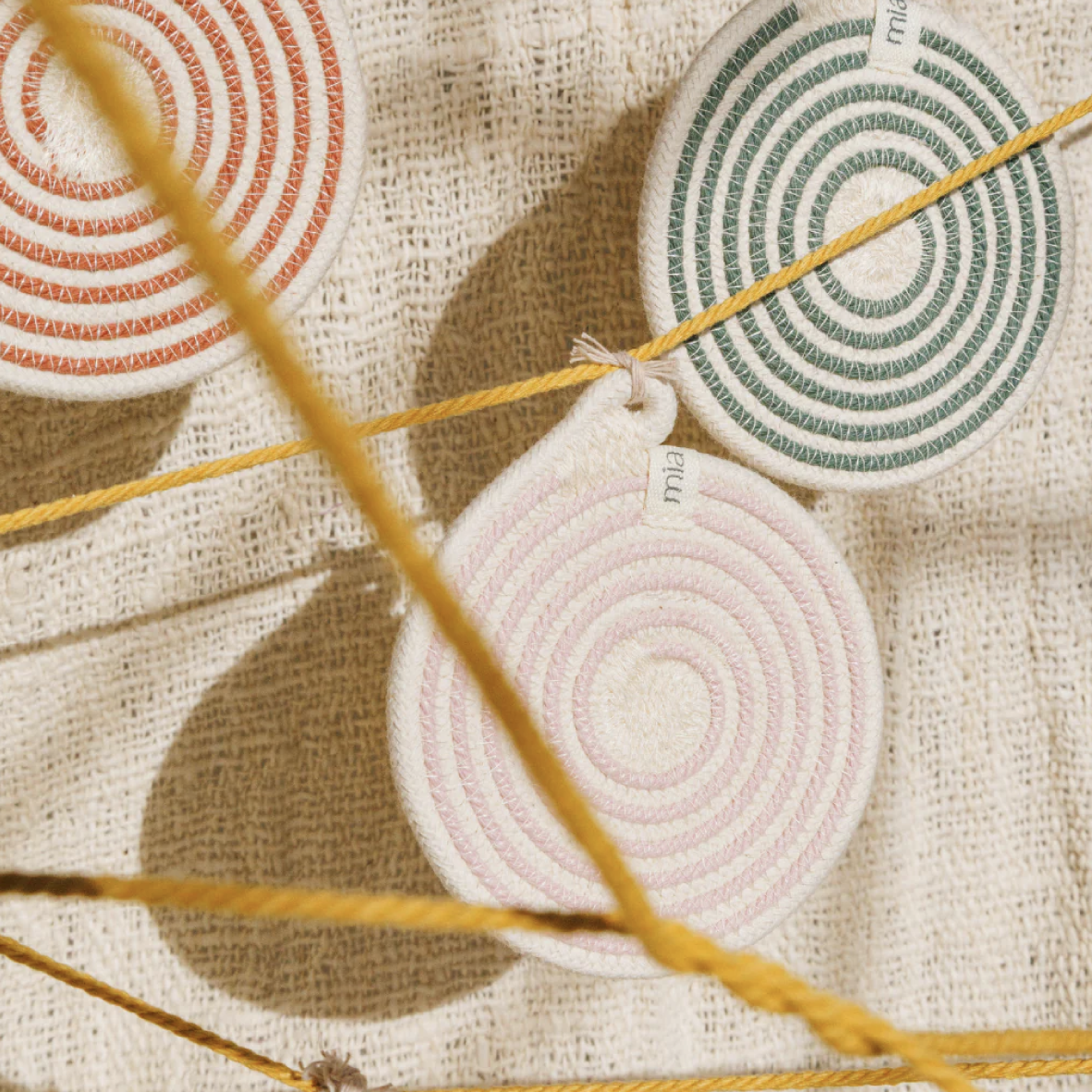 Coasters Set of 4 - Intertwined Ivory & Sage