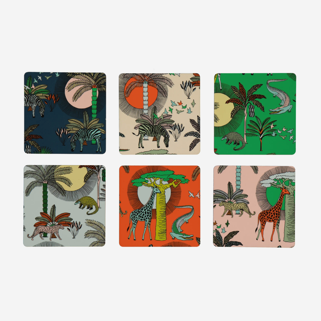 Square Coasters Set of 6 - Animal Kingdom