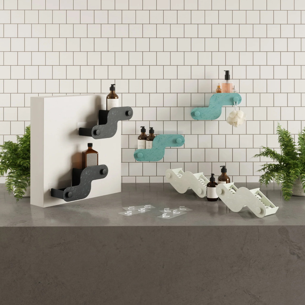 Nami Adhesive Shower Bin Set Of 2 - Ocean Sand