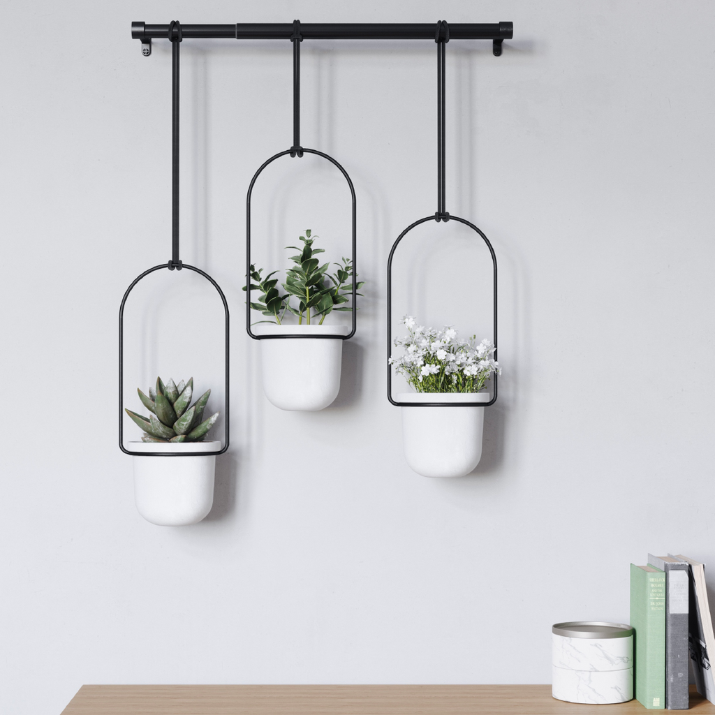 Triflora Hanging Planter - White & Black